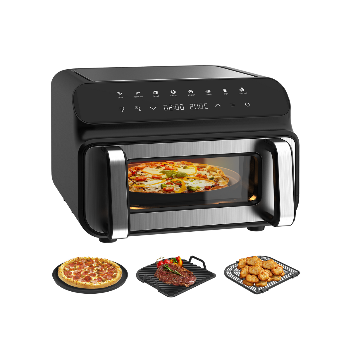 Blivo Grill & Heißluftfritteuse 11001A Airfryer 10L, 2000W, Schwarz